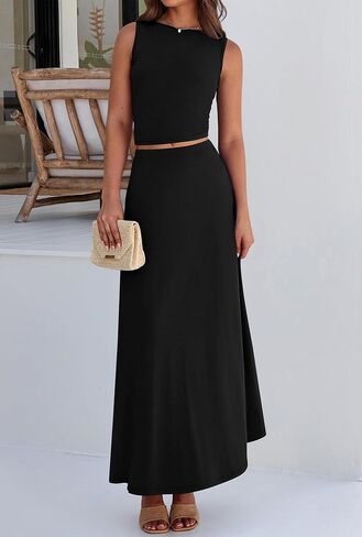BTFBM 2 Piece Skirt Sets For Women 2025 Summer Spring Dresses Resort Vacation Curise Outfits Tank Top Maxi Skirt Set in Saudi Arabia