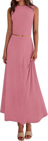 BTFBM 2 Piece Skirt Sets For Women 2025 Summer Spring Dresses Resort Vacation Curise Outfits Tank Top Maxi Skirt Set in Saudi Arabia