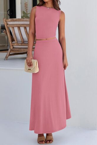 BTFBM 2 Piece Skirt Sets For Women 2025 Summer Spring Dresses Resort Vacation Curise Outfits Tank Top Maxi Skirt Set in Saudi Arabia