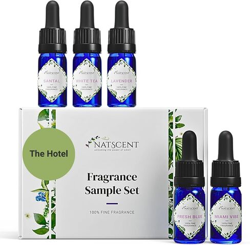The Hotel Fragrance Oil Set, Fragrance Oils for Diffusers for Home, Hotel Collection Diffuser Oil Set with Santal, White Tea, Fresh Blue, Lavender, Miami Vibe, 5 x 0.33oz in Kuwait
