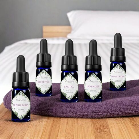 The Hotel Fragrance Oil Set, Fragrance Oils for Diffusers for Home, Hotel Collection Diffuser Oil Set with Santal, White Tea, Fresh Blue, Lavender, Miami Vibe, 5 x 0.33oz in Kuwait