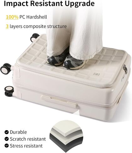 Expandable Top Opening Carry On Luggage Airline Approved, 20 Inch Lightweight Hardside Carry On Suitcase with Spinner Wheels, Travel Luggage for Women Men, Coconut White in Saudi Arabia