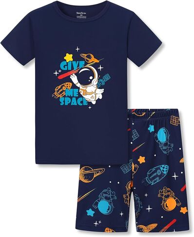 Beezizac Little Big Boys Pajamas Tie Tie Blue & Yellow 2-PC Snug-Fit Comfy Short Sleeve PJ Set Kid Summer Size 4T-14 in Kuwait