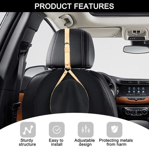 Mandark Car Cowboy Hat Holder, Leather Automotive Seatback Hat Hanger, Cowboy Hat Rack with Adjustable Strap, Vehicle Interior Decorative Accessories, Universal for RV, SUV, Truck (Brown) in Kuwait