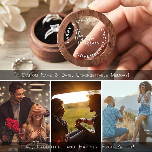 Wedding Ring Box Personalized, Mr. &Mrs. Double Ring Boxes for Ceremony, Engagement, Wooden Mini Round Ring Holder Elegant and Retro Ring Holder Box/Organizer in Saudi Arabia