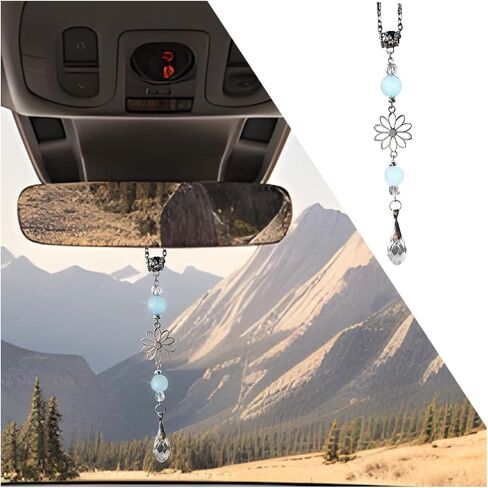 Mandark Car Rear View Mirror Flower Charm, Crystal Vehicle Mirror Decoration Hanging Pendant, Cute Citrine Auto Sun Catcher Window Ornament Hanger Accessories, Universal for Most Cars (Pink) in Saudi Arabia