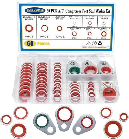 A/C System Compressor Gasket Seals Air Conditioning Compressor Port Seal Washer Kit 60 Pieces Gasket Bonded Seal Assortment in Saudi Arabia