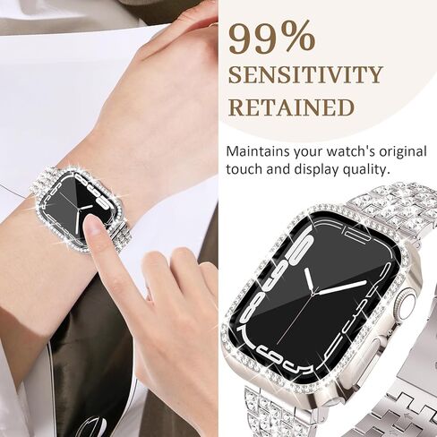 JR.DM 2 Pack Bling Case with HD Screen Protector Compatible with Apple Watch Series 4 5 6 SE 40mm, Women Glitter Diamond Rhinestone Bumper Face Cover for iWatch Accessories 40mm Clear/Gold in Kuwait