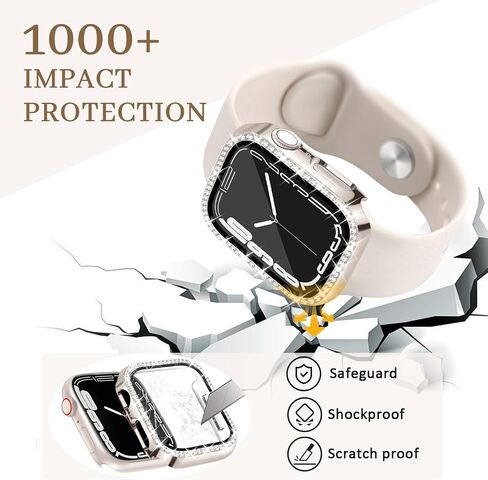 JR.DM 2 Pack Bling Case with HD Screen Protector Compatible with Apple Watch Series 4 5 6 SE 40mm, Women Glitter Diamond Rhinestone Bumper Face Cover for iWatch Accessories 40mm Clear/Gold in Kuwait