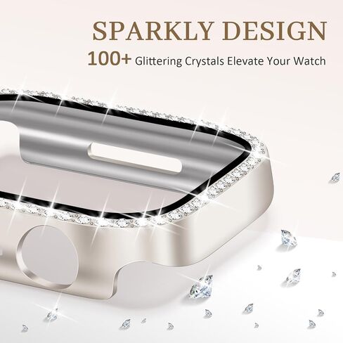 JR.DM 2 Pack Bling Case with HD Screen Protector Compatible with Apple Watch Series 4 5 6 SE 40mm, Women Glitter Diamond Rhinestone Bumper Face Cover for iWatch Accessories 40mm Clear/Gold in Kuwait