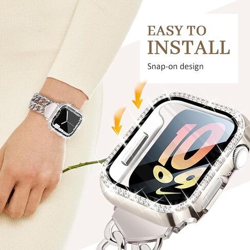 JR.DM 2 Pack Bling Case with HD Screen Protector Compatible with Apple Watch Series 4 5 6 SE 40mm, Women Glitter Diamond Rhinestone Bumper Face Cover for iWatch Accessories 40mm Clear/Gold in Kuwait