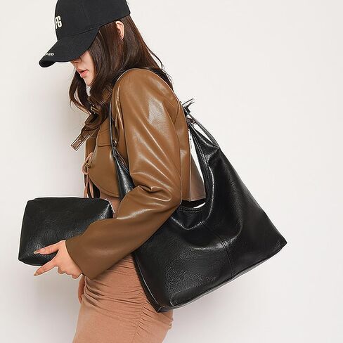 Hobo Bags for Women Slouchy Tote Bag Crossbody Purses 2PCS Vegan Leather Shoulder Handbags Bags with Coin Purse Set in Kuwait