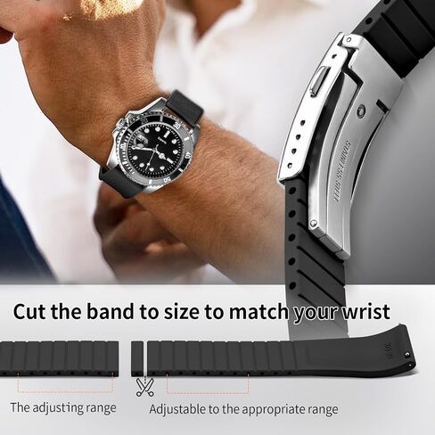 ULLCHRO FKM Rubber Watch Strap, Cut to Size Quick Release Fluororubber Watch Band Soft Replacement Watchband with Silver Milled Clasp for Men Women 18mm 19mm 20mm 21mm 22mm in Saudi Arabia