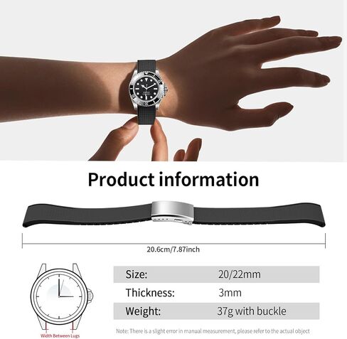 ULLCHRO FKM Rubber Watch Strap, Cut to Size Quick Release Fluororubber Watch Band Soft Replacement Watchband with Silver Milled Clasp for Men Women 18mm 19mm 20mm 21mm 22mm in Saudi Arabia