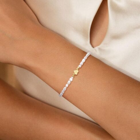 Gold Bracelets for Women,14K Gold Plated Trendy Heart Pearl Bracelet Stackable Waterproof Dainty Bracelets Jewelry Gift for Women in Saudi Arabia