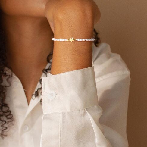 Gold Bracelets for Women,14K Gold Plated Trendy Heart Pearl Bracelet Stackable Waterproof Dainty Bracelets Jewelry Gift for Women in Saudi Arabia