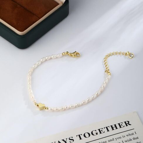 Gold Bracelets for Women,14K Gold Plated Trendy Heart Pearl Bracelet Stackable Waterproof Dainty Bracelets Jewelry Gift for Women in Saudi Arabia