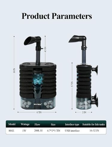 UPETTOOLS Aquarium Filter Sponge Filter, Submersible Fish Tank Filters Built-in Fluidized Bed and Bio Balls, Aquarium Air Driven Filter with Airline Tubing for 10-30 Gallon Fish Tanks in Saudi Arabia