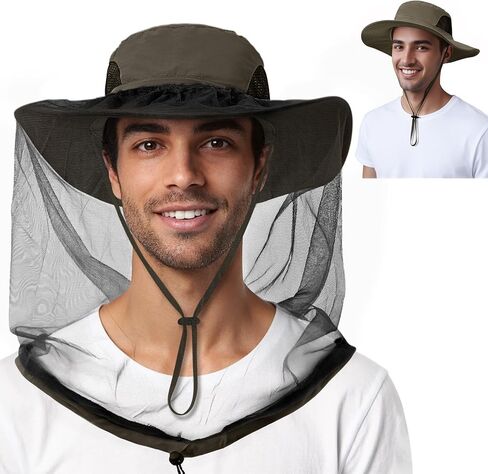 American Trends Fishing Hat with Hidden Mosquito Net Bug Net Bee Keeper Hats with Veil Bucket Hat for Men Women in Kuwait