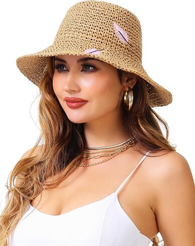 LA CARRIE Womens Sun Hat Floppy Packable Wide Brim UV Protection UPF 50+ Straw Hat with Embroidery for Summer Beach in Saudi Arabia
