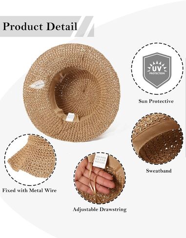 LA CARRIE Womens Sun Hat Floppy Packable Wide Brim UV Protection UPF 50+ Straw Hat with Embroidery for Summer Beach in Saudi Arabia
