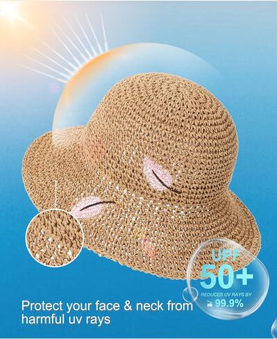LA CARRIE Womens Sun Hat Floppy Packable Wide Brim UV Protection UPF 50+ Straw Hat with Embroidery for Summer Beach in Saudi Arabia