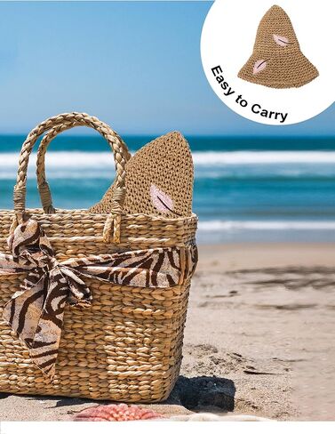 LA CARRIE Womens Sun Hat Floppy Packable Wide Brim UV Protection UPF 50+ Straw Hat with Embroidery for Summer Beach in Saudi Arabia
