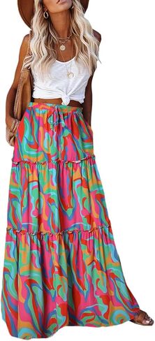 Women's 2024 Summer Skirt High Waist Flowy A Line Boho Skirt Maxi Skirt with Pockets in Saudi Arabia