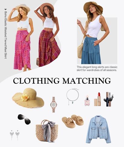 Women's 2024 Summer Skirt High Waist Flowy A Line Boho Skirt Maxi Skirt with Pockets in Saudi Arabia
