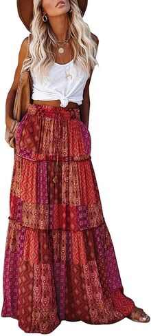 Women's 2024 Summer Skirt High Waist Flowy A Line Boho Skirt Maxi Skirt with Pockets in Saudi Arabia