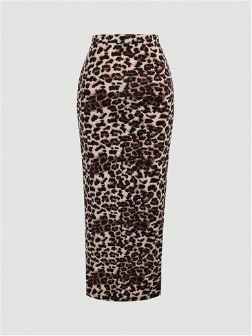 Women's Leopard Print Slit Split Maxi Skirt Ruched Y2K Long Skirts in Kuwait