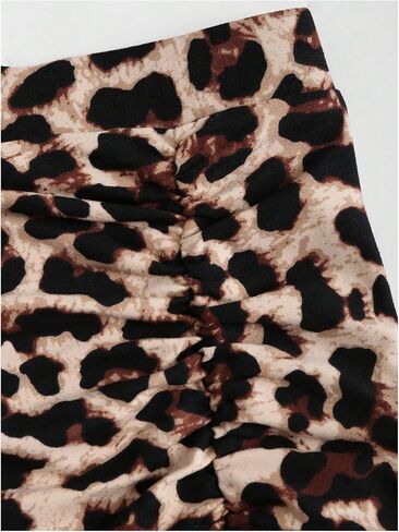 Women's Leopard Print Slit Split Maxi Skirt Ruched Y2K Long Skirts in Kuwait