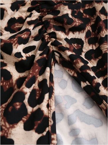 Women's Leopard Print Slit Split Maxi Skirt Ruched Y2K Long Skirts in Kuwait