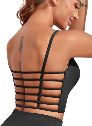 Strappy Sports Bras for Women High Support Open Back Workout Tops Longline Tank Top with Built in Bra Yoga Crop Bras in Kuwait