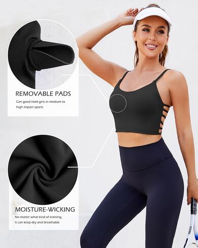 Strappy Sports Bras for Women High Support Open Back Workout Tops Longline Tank Top with Built in Bra Yoga Crop Bras in Kuwait