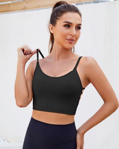 Strappy Sports Bras for Women High Support Open Back Workout Tops Longline Tank Top with Built in Bra Yoga Crop Bras in Kuwait