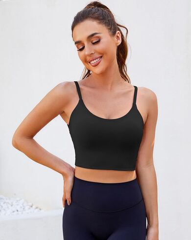 Strappy Sports Bras for Women High Support Open Back Workout Tops Longline Tank Top with Built in Bra Yoga Crop Bras in Kuwait