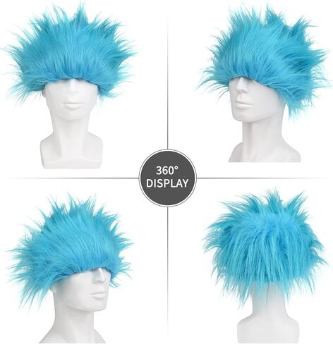 Didida 2 Pack Blue Costume Wigs Funky Crazy Hats Fluffy Costume Wig for Reading Week, Halloween, and Theme Parties in Saudi Arabia