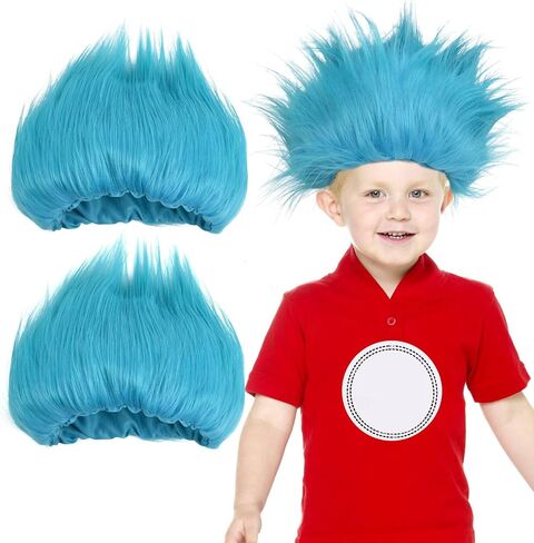 Didida 2 Pack Blue Costume Wigs Funky Crazy Hats Fluffy Costume Wig for Reading Week, Halloween, and Theme Parties in Saudi Arabia