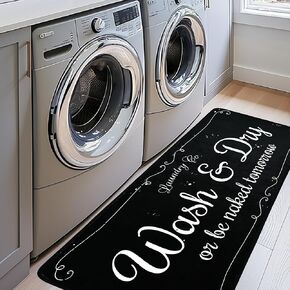 Eyecy Laundry Room Brug Runner 20 "x59" غير القابل للانزلاق إلى الخلف ، عداء قابل للغسل في التصميم لأرضية المطبخ ، الحمام ، المدخل ، منطقة المدخل - أسود