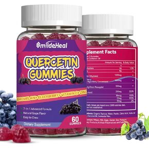 2 Pack Quercetin Gummies 1200mg ، Quercetin Gummies مع Bromelain ، فيتامين C ، الجهاز المناعي Gummy للبالغين والطفل ، 120 نباتي