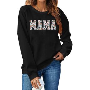 Mama Swefshirts للنساء المطرزات: زهور أمي من النوع الثقيل ، خطاب ماما مضحكة طباعة قمم بولوفر