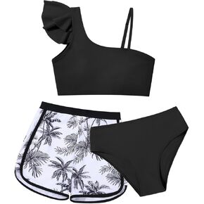 ESHOO Girls Swimsuit 3 Piece Bathing Suit Ruffled Bikini Set with Shorts for Girls 9-16 Years Swimwear