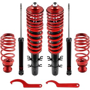 EVIL ENERGY Coilovers Compatible for VW Jetta MK4 1999-2005, Volkswagen Golf MK4 1998-2007, Volkswagen Beetle 1998-2010, Seat Leon 1999-2006 Height Adjustable Coilovers Suspension Lowering Kit, Red