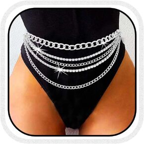 COSYDAYS Rhinestone Waist Chain Belt Silver Layered Belly Chain Fashion Body Chain Jewelry for Women