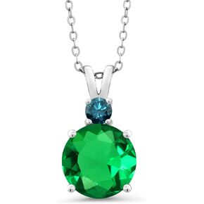 GEM Stone King 925 Sterling Silver Green Nano Emerald و Blue Diamond Prendant Necklace for Women (3.61 CTTW ، Gemstone MANTSTOSTER ، Round 10mm ، مع سلسلة 18 بوصة)