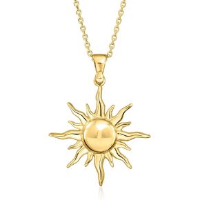 Ross-Simons Italian 18kt Gold Over Sterling Sun Pendant Necklace. 18 inches