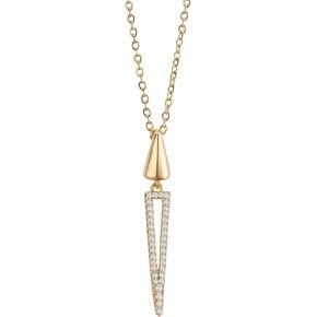 14K Gold Plated Geometric Crystal Pendant Necklace, Delicate Chain with Drop Design