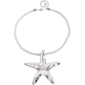 Dtja Large Starfish Pendant Necklace for Women Girls Handmade Hammered Star Shaped Ocean Sea Marine Life Rope Chain Adjustable Necklaces Fashion Chic Beach Holiday Party Jewelry 20"