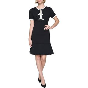 Karl Lagerfeld Paris Women's Bow Details Puff Sleeve Round Neck a Line Dress